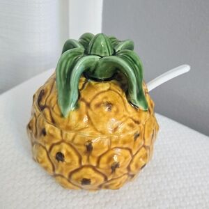 Vtg Pineapple Mustard Pot Relish Sauce Container Belo Portugal 532